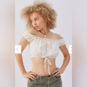 UO Natasha Off-The-Shoulder Ivory Cropped Top